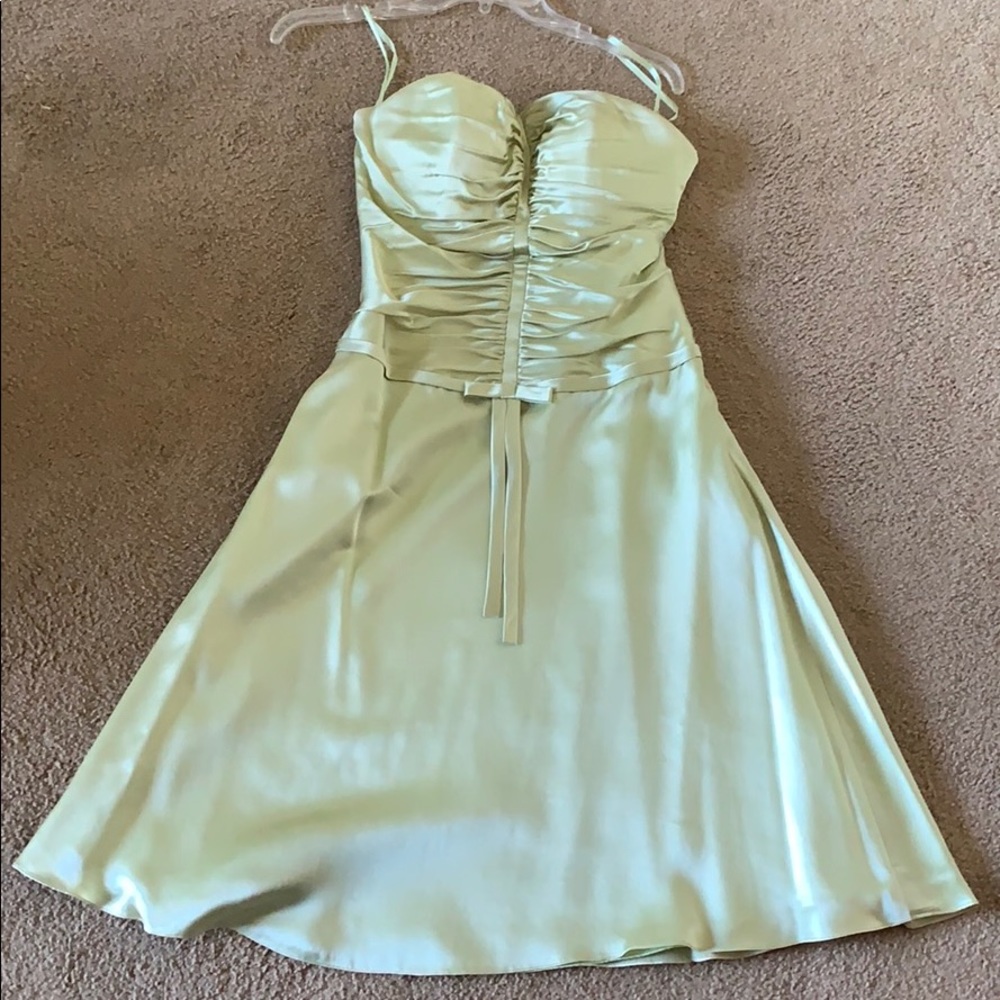 Strapless pastel green dress